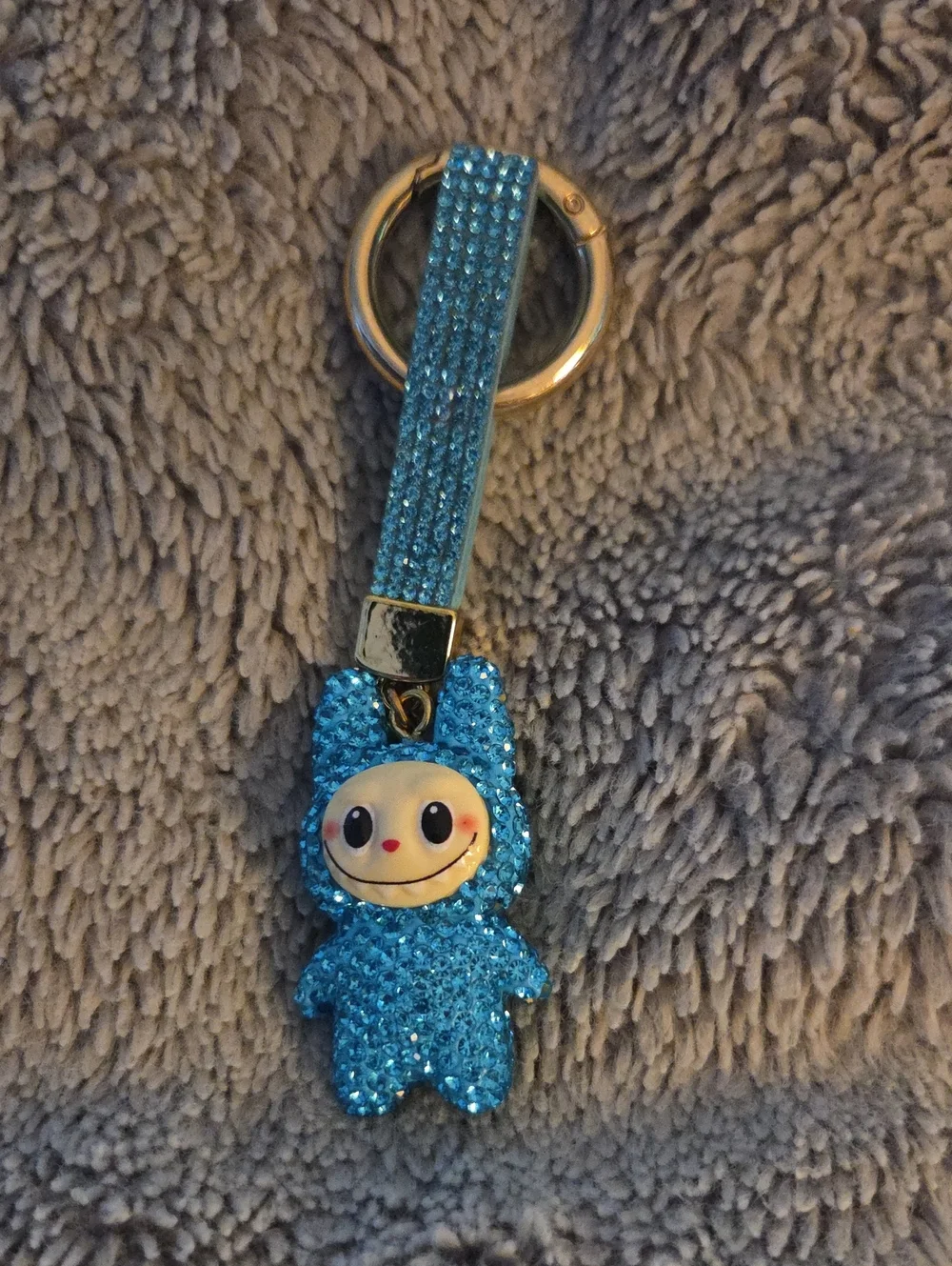 Sparkling Blue Monster Character Keychain Strap